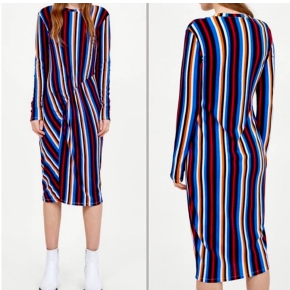 Zara Vintage Striped midi ribbed dress